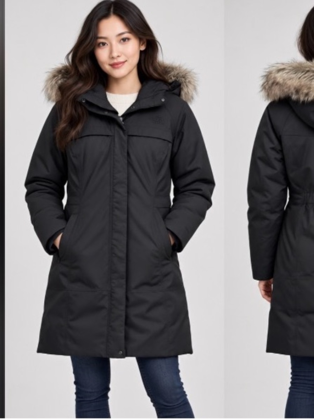The NorthFace Goose Down Black Puffer Knee Length Jacket size L